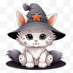 动物卡特图片_可爱的小猫，晚上坐在帽子里的天