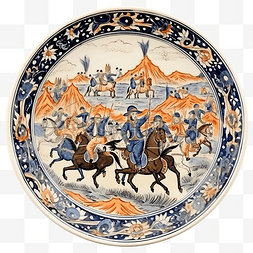 陶瓷板图片_乌兹别克斯坦白色背景上描绘战争
