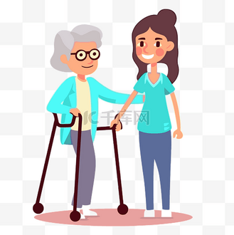 护理人员剪贴画一位老年妇女向一位女医生展示如何走路卡通 向量