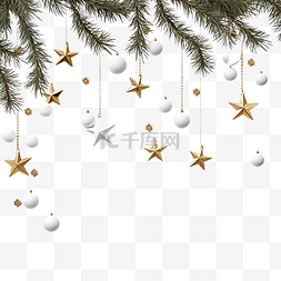 復古星星图片_圣诞白枞树枝与金色星星装饰