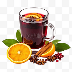 红酒水果图片_一杯加橙子和香料的热红酒