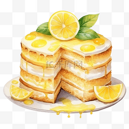 檸檬蛋糕图片_水彩柠檬蛋糕