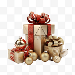3d 插图圣诞装饰和礼品盒