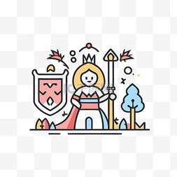 童话故事元素图片_拿着剑和盾的公主的图标 向量