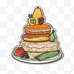卡通水果盘子图片_盘子上堆叠的蛋糕和水果的设计图