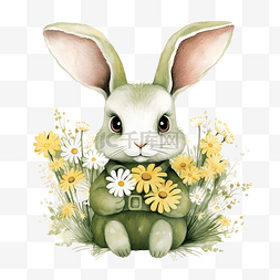 绿兔与花