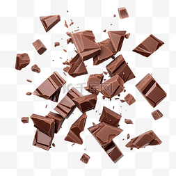 食苦图片_巧克力块 孤立的飞行巧克力片