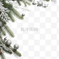圣诞组合物冷杉树枝与银色装饰橡