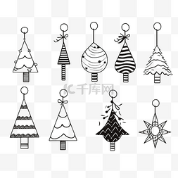圣诞树复古图片_黑白圣诞树玩具卡通冬季装饰品套