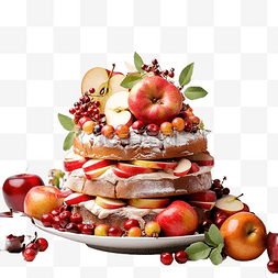 感恩有礼真情回馈图片_甜蛋糕与苹果水果庆祝感恩节