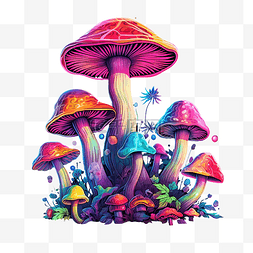 三色霓虹蘑菇png插图