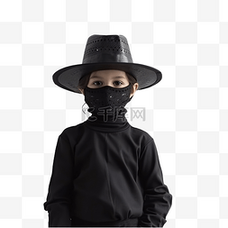 庆祝狂欢节图片_戴着黑帽子和防护面具的孩子准备