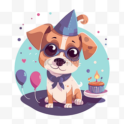 蓝色生日图片_可爱的狗生日剪贴画 可爱的狗，
