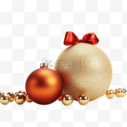 大金色圣诞球和白色隔离上的小红
