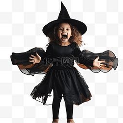 孩子在卧室图片_穿着女巫服装的有趣的白人小女孩