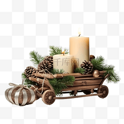 圣诞装饰，燃烧的蜡烛和圣诞树树