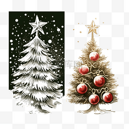 圣诞玩具枞树雪手绘插画