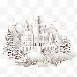 森林城堡图片_冬天在山上的一个很棒的城堡插画