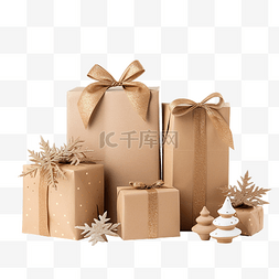上篮图片_牛皮纸购物袋和礼品盒中的圣诞装