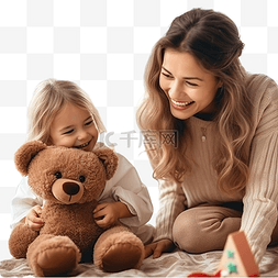 妈妈和孩子一起玩图片_可爱的微笑小女孩和妈妈一起在家