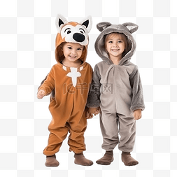 狼的孩子图片_可爱的小女孩和男孩在家里万圣节