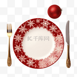圣诞餐桌摆设，配有空红盘餐具和