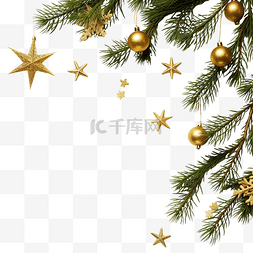 金色松树枝图片_圣诞作文冷杉树枝和金斯特恩