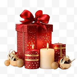 礼盒礼盒k图片_红色和金色圣诞礼盒和装饰灯笼蜡