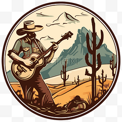 美国蓝图片_复古美国牛仔在沙漠中弹吉他剪贴