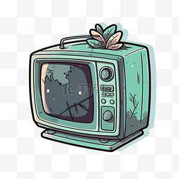 老式植物图片_白色背景上的卡通复古复古电视与