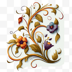 多彩复古背景图片_白色背景上的多彩复古花卉设计 