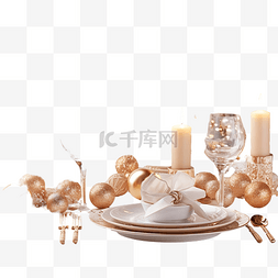 白色节日装饰图片_圣诞餐桌布置，白色节日装饰