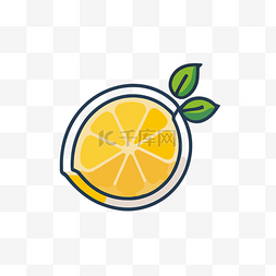 柠檬片高清图片_带有叶子和一片的柠檬标志 向量