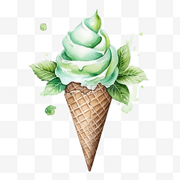 巧克力色图片_水彩夏日元素中的薄荷巧克力冰淇