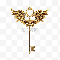 钥匙的图片_带翅膀的金钥匙 PNG
