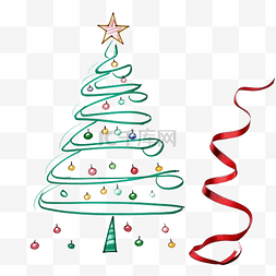 手写练习追踪丝带和圣诞树的线条