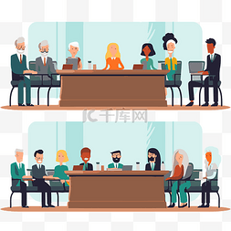 会议剪贴画人们在会议桌上开会平