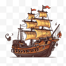 海盗船剪贴画用旧风格卡通绘制的