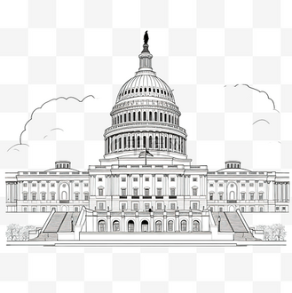 美国国会大厦地标前立面图的轮廓简图
