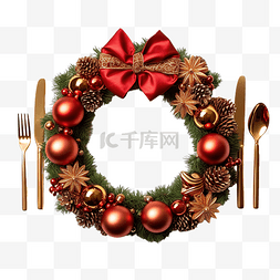 圣诞之夜图片_节日餐桌布置，配有圣诞花环形式