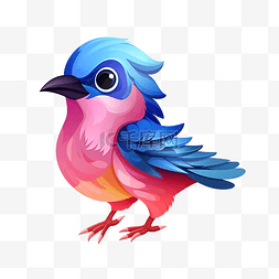 具有粉色和蓝色特征的森林鸟卡通