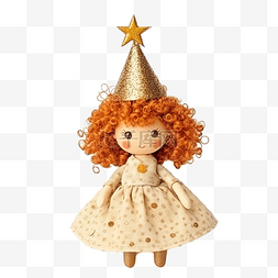 可爱的卷发红发布娃娃用金色尖顶