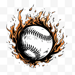地缝图片_燃烧的棒球黑色和白色png插图
