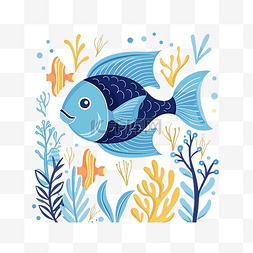涂鸦素描卡通鱼可爱水下海元素装