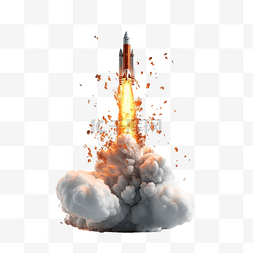 火箭助推器图片_火箭发射 3d 渲染的火焰和烟雾隔