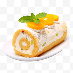 橙卷蛋糕配白奶油和水果