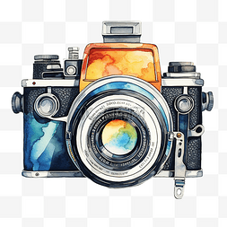 复古相机素材手绘图片_水彩复古相机