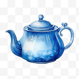 水彩插图茶壶水
