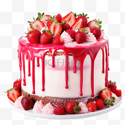 草莓馅饼图片_色彩缤纷的生日蛋糕，装饰着融化