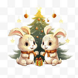 卡通可爱圣诞兔子装饰圣诞树